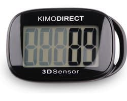 KIMO DIRECT Stappenteller met Clip en Draagkoord - Stappen Tellen - Activity Tracker - 3D Sensor - Groot Scherm - Zwart