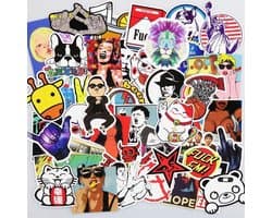 Mix van 50 coole stickers voor laptop, telefoon, skateboard, koelkast, koffer, douche etc. Hoge kwaliteit PVC Stickers, watervast en UV bestendig