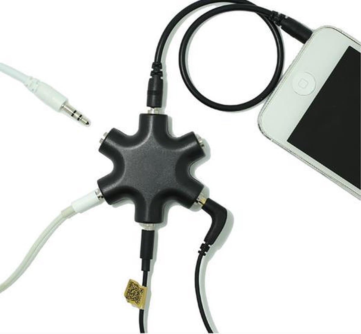 WiseGoods - Premium Audio Splitter - Aux Splitter - Koptelefoon Splitter - 6 Ingangen - 3.5mm - Zwart — afbeelding 1