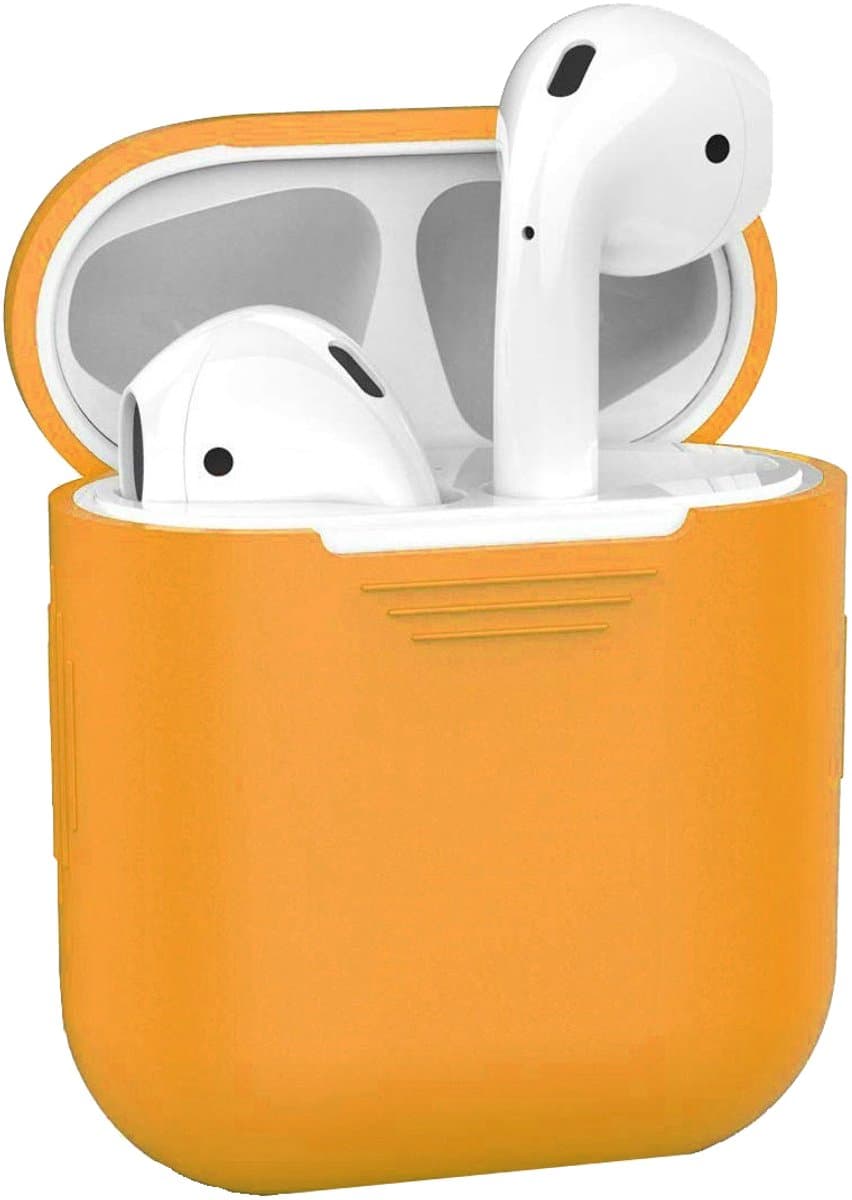 Hoesje - Geschikt voor Apple Airpods 1 / 2 - Siliconen Hoes met Clip - Silicone Case Cover - Oranje — afbeelding 1