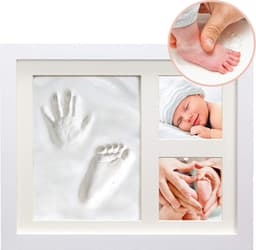 Baby fotolijstje met afdruk in klei - Fotolijst - Kraamcadeau - Kleiafdruk - Mooiste herinneringen aan pasgeborene - 23cm x 28cm — thumbnail 1