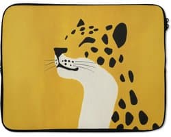Laptophoes 17 inch - Cheetah - Illustratie - Geel - Laptop sleeve - Binnenmaat 41x28 cm - Zwarte achterkant