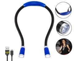 Ortho® - Flexibel LED Leeslampje - Neklamp - Noodpakket - USB Oplaadbaar - Werklamp - E-reader leeslamp - Leeslampje voor Boek - Draadloos - Handsfree - Hug light - Blauw
