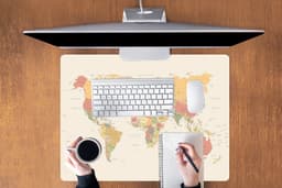 Muismat XXL 80x60 cm - Bureau onderlegger - Bureau mat Wereldkaart - Realistisch - Beige - Bureaumat - Gaming mousepad xl - Bureaulegger groot - Computer deskmat — thumbnail 3