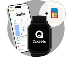Qlokkie Kiddo Mini - GPS horloge kind - Smartwatch kinderen - GPS tracker kind met nauwkeurige locatiebepaling - GPS horloge kind met simkaart - Stel veilige zones in - SOS functie - Zwart