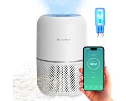 Luchtreiniger Pro met App en Vervangbare HEPA 13 Filter en UV-Lamp - Air Purifier - 165m3/u - Air Cleaner - 4 Standen - Koolstoffilter - Tegen Hooikoorts, Huisstofmijt, Allergie, Stof, Geur, Rook - Moederdag Cadeautje voor Mama - Wit - Silvergear