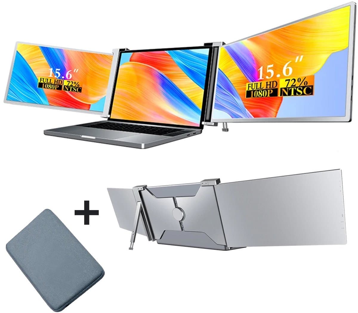 Stemap® Portable Monitor Triple - Full HD - Geschikt Voor 15” / 18,1” Tri-Screen - Laptop Scherm Uitbreider - Inclusief Beschermhoes en Kabels - 2 Jaar Garantie — afbeelding 1