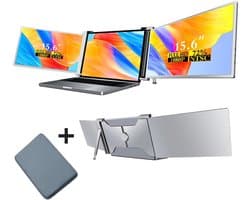 Stemap® Portable Monitor Triple - Full HD - Geschikt Voor 15” / 18,1” Tri-Screen - Laptop Scherm Uitbreider - Inclusief Beschermhoes en Kabels - 2 Jaar Garantie