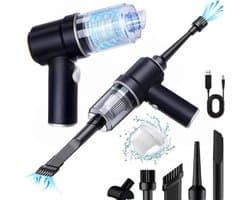 Stofix® Auto Stofzuiger Draadloos - Nat & Droog - Kruimelzuiger - Kruimeldief - Handstofzuiger - Kleine Stofzuiger - Draadloze stofzuiger - Air Duster - Zwart Met Blaasfunctie & 5 Opzetstukken