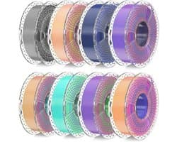 Dubbelkleurig en Driekleurig Silk 3D Printer Filament Set - Multicolor PLA Plus - 2 KG