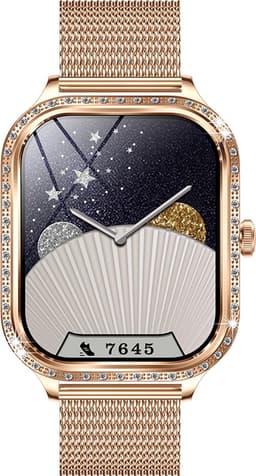 Knobbout 1,75 inch HD gebogen scherm smartwatch met ingelegde diamant - Slank, stijlvol en elegant design, speciaal geschikt voor dames - Vrouwelijke gezondheidstracking - Bluetooth-belfunctie - Roségouden staal + roze siliconen horlogebanden — thumbnail 3