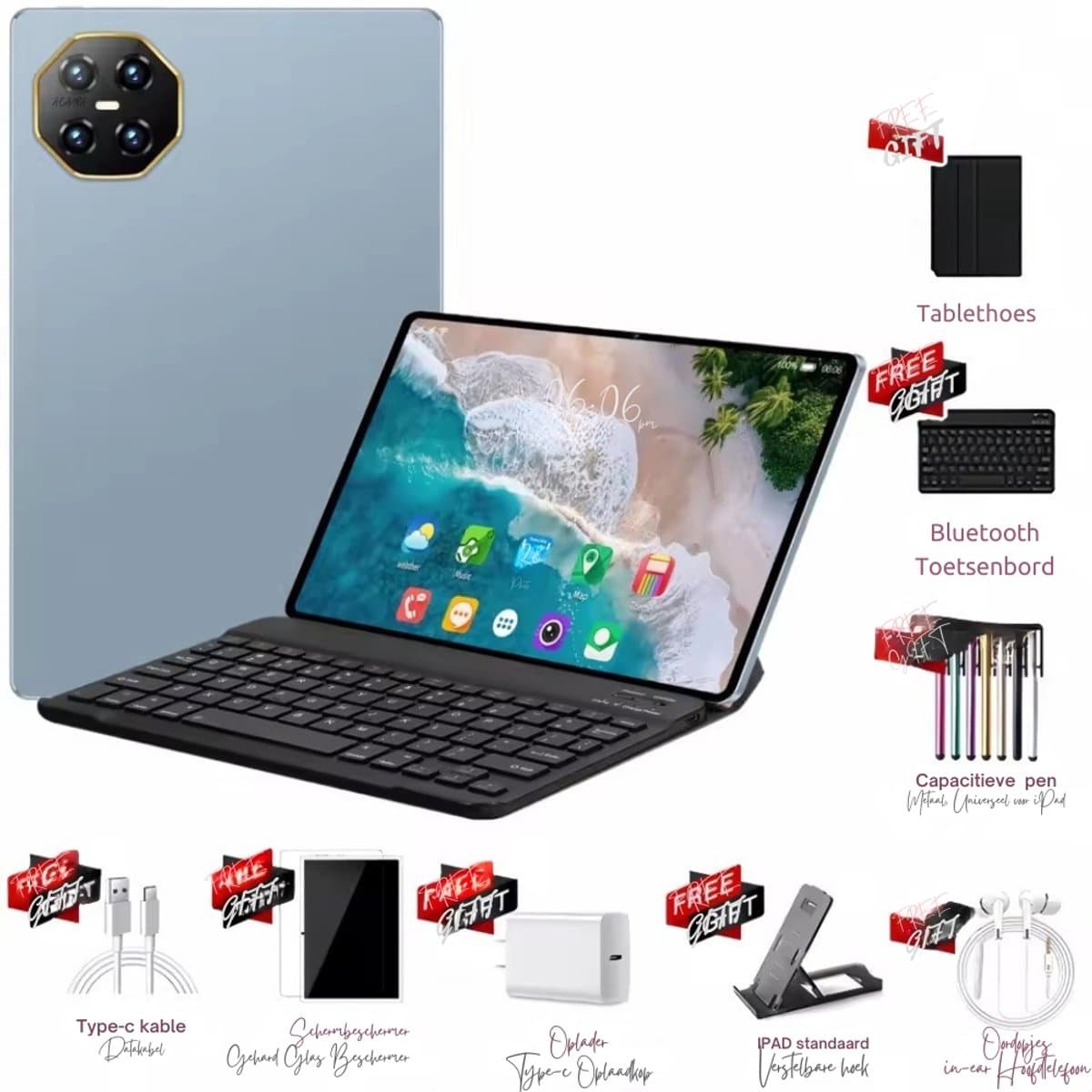 Pad 8 Pro Snapdragon 8gen2 Android Tablet 11Inch Hd 16GB 512GB 12000 Mah 5G Dual Sim Wifi Tablet Pc - Blue & Grey — afbeelding 1