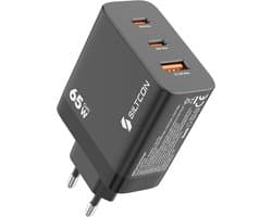 Siltcon® 3-in-1 Snellader USB-C 65W - USB C Adapter - Oplader USB-C - 2x USB-C PD 65W - 1x USB-A PD 22.5W - GaN Technologie - Universeel o.a. Telefoons, Laptops - Extra Compact