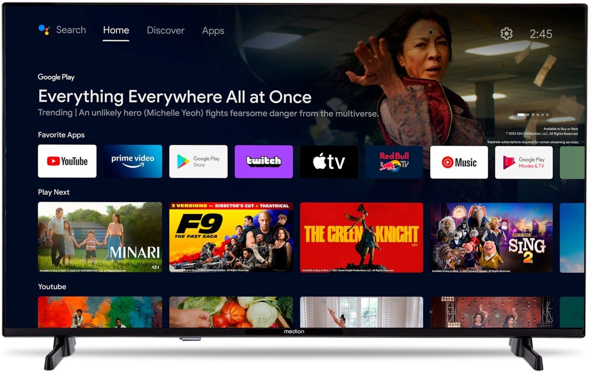 MEDION 80 cm 32" Full HD TV Android TV Smart TV HDR Prime Video PVR Bluetooth, MD832100 — afbeelding 1