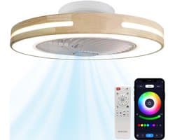 WERYOU® illuminAIR Plafondventilator - Plafonniere - Plafondventilator met Afstandsbediening - Plafondlamp - Plafond ventilator met Verlichting - Ventilator lamp - RGB Ledlamp - Hout Design — afbeelding 1