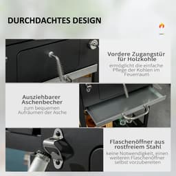 Premie Houtskool barbecue - Smoker Barbecue - Grilloppervlak 54x42cm - BBQ voor buiten, tuin - Zwart — thumbnail 5