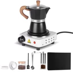 Espresso koffiemaker - Zwart - Percolator - Moka pot - Met Koffiemolen - Camping en thuisgebruik — thumbnail 1