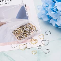 Set van 60 roestvrijstalen holle hartvormige bedelhangers in goud en zilver, met oorbelringen in 3 maten voor het maken van DIY sieraden — thumbnail 4