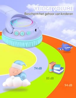 StayPowered Koptelefoon voor Kinderen - de Ultieme Kinderhoofdtelefoon met 43 Uur Speeltijd en Veilige Volumebegrenzing - Ingebouwde Verlichting - Opvouwbaar Ontwerp - USB C - Bedraad/Bluetooth - Paars - Levering Sneller dan Aangegeven! — thumbnail 3