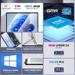GMR - Windows 11 Tablet - 16inch - Touchscreen - Toetsenbord / Cover - Intel - 16GB RAM - 512GB SSD - Ideaal voor Thuis, Kantoor en Studie — thumbnail 4