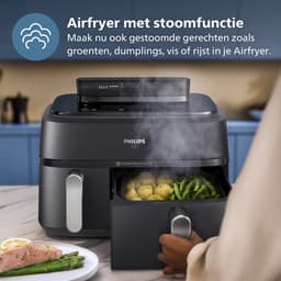 Philips 5000 Series Dual Basket Airfryer - NA551/00 - Stoomfunctie - Dubbele Mand - 9L - Tot 6 Personen — thumbnail 3