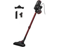 StayPowered SteelStofzuiger - Krachtig & Lichtgewicht Ontwerp - Draaibare Kop - Zakloze Cycloontechnologie - Efficiënt HEPA-Filter - 4,5 m Kabellengte - Handstofzuiger & Steelstofzuiger in Eén - Rood/Zwart - Levering Sneller dan Aangegeven!