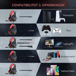 StayPowered Gaming Headset - Ultiem Surround Sound - Noise Cancelling Microfoon - Comfortabel en Duurzaam - Multiplatform Compatibel - RGB LED Verlichting - Stevige Gevlochten Kabel - Zwart/Rood - Levering Sneller dan Aangegeven! — thumbnail 5