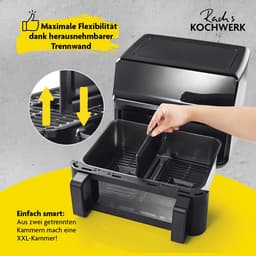 Rachs KOCHWERK Vario-dubbelkamer heteluchtfriteuse 9 L | Airfryer met splitsbare kamer, touchscreen & 8 programma’s | Vetarm frituren zonder olie | 2700 W Smart-Cook functie — thumbnail 4