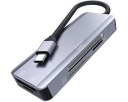 USB-C naar MS / M2 / CF / TF / SD Kaartlezer – Type-C Multikaart Adapter voor Geheugenkaarten - voor o.a. telefoon, laptop en camera - grijs