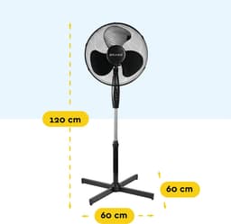 BRASQ Statiefventilator – 40 cm – Zwart - In hoogte verstelbaar – 3 snelheden - 40 Watt — thumbnail 2