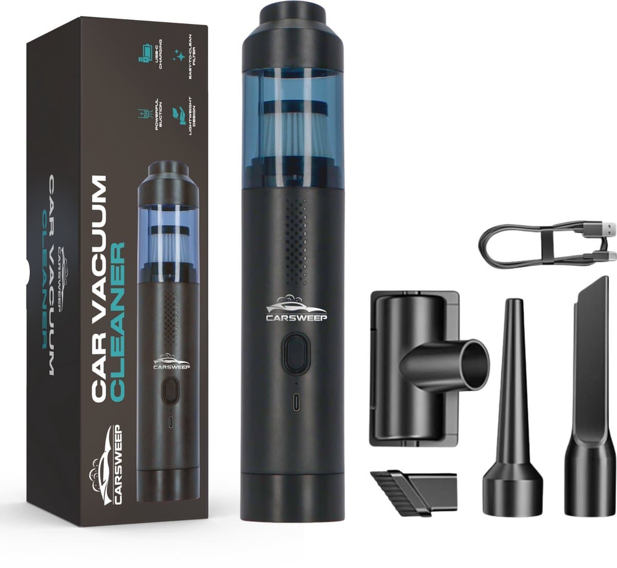 Carsweep® Auto stofzuiger V1 - Handstofzuiger - Auto Stofzuiger draadloos - Air Duster - Kleine Stofzuiger - Kruimelzuiger - Geschikt voor in de auto en in huis — afbeelding 1