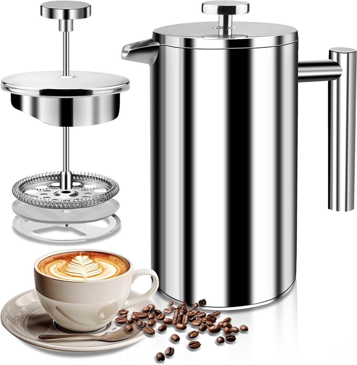 Stainless Steel Coffee Maker, 350 ml, High Quality French Press, Double Wall Insulated System with Two Layer Construction, Large Capacity, Ideal for Giving As a Gift to-2025 Nieuw — afbeelding 1