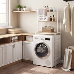 Wasmachine Kast - Wasmachine Meubel - Opbergkast - Badkamer - Waskamer - 3 Planken - Wit - Hout — thumbnail 4