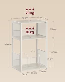 Platenspeler standaard - 3 etages - Bijzettafel - Opslag voor grammofoonplaten - Tot 100 albums - Tafel voor woonkamer en slaapkamer - Vintage wit — thumbnail 5