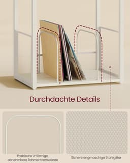 Platenspeler standaard - 3 etages - Bijzettafel - Opslag voor grammofoonplaten - Tot 100 albums - Tafel voor woonkamer en slaapkamer - Vintage wit — thumbnail 3