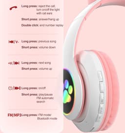 Casamix Kinder hoofdtelefoon - kattenoortjes roos- NL handleiding -cat headphones- Draadloze koptelefoon Bluetooth - Met Led Kat Oortjes | met verlichting poot- Kat oor Koptelefoon draadloze Bluetooth met flitslicht — thumbnail 3