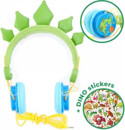 Dino Koptelefoon Kinderen – voor Jongens – Volume begrenzing + Verstelbaar – Kindveilige Hoofdtelefoon Storingsvrij door snoer + Dino stickers – kleur Groen HU04 — thumbnail 1