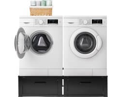 Vonia Wasmachine verhoger - Dubbel - Wasmachine en Droger Verhoger - Wasmachine Verhoger met Lade - Wasmachine kast - Wasmachine ombouw - Zwart