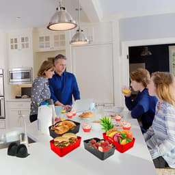 2 stuks Dual Zone siliconen vormen voor heteluchtfriteuse, 22 x 14 cm, rechthoekige siliconen bakvorm, compatibel met Ninja Foodi AF300EU AF400EU, Innsky 8L, 7,6 - 9,5 l airfryer-accessoires (zwart + rood) — thumbnail 2