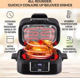 Klarstein 2-in-1 Heteluchtfriteuse met Grill, Airfryer met Snelle Opwarming 1500 W, XL Heteluchtfriteuse, Hetelucht Friteuse om te Frituren, Heteluchtfriteuse + Accessoires, Grillplaat, Frituurmand, 5 L — thumbnail 6