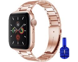 By Qubix - Geschikt voor Apple Watch bandje - Stalen schakelband - Champagne goud - Geschikt voor Apple Watch 38 mm / 40 mm / 41 mm / 42 mm - Smartwatch bandje - stalen bandje