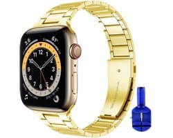 By Qubix - Geschikt voor Apple Watch bandje - Stalen schakelband - Goud - Geschikt voor Apple Watch 38 mm / 40 mm / 41 mm / 42 mm - Smartwatch bandje - stalen bandje