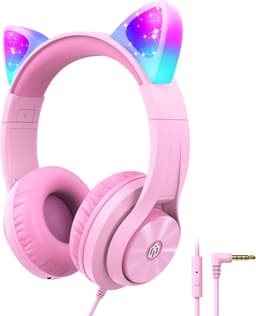 Intelectro Koptelefoon voor Kinderen - Coole LED Verlichting en Kristalhelder Geluid - 94Db Begrensd - Verschillende Lichtstanden - Ingebouwde Microfoon - Comfortabel en Draagbaar Ontwerp - Roze - Levering Sneller dan Aangegeven! — thumbnail 1