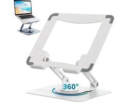 Verstelbare Laptopstandaard – 360 graden draaibaar, Opvouwbaar, Draagbaar, Ergonomisch en Geschikt voor Laptops van 10" tot 17" - Voor alle laptops en tablets - Wit