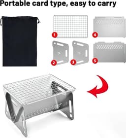 Campingkooktoestel, houtkachel, draagbare hobooven, campingkachel, hobofornuis, grillrooster, draagbare roestvrijstalen houtkachel, campingbrander, houtkachel draagbare campinggrill — thumbnail 5