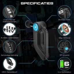 Sanbo Massage Gun Professioneel Pro Plus - Krachtig 4500 RPM - Inclusief Verwarmend opzetstuk - Massage pistool - Sport en Relax Massage Apparaat - Fitness - Hyrox - Crossfit - Zwart / Blauw — thumbnail 4