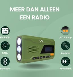 DAB+ Noodradio met Zonnepaneel en Handslinger - Noodradio Solar Opwindbaar - 4500 mAh Powerbank, Bluetooth 5.0, Zaklamp, SOS Sirene - Waterafstotend (IPX5) - Voor Kamperen, Survival, Noodpakket & Noodsituaties — thumbnail 4