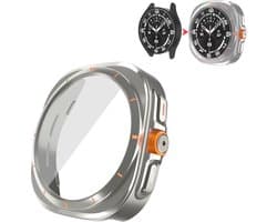 Stravo Ultra-look horlogekast voor Galaxy Watch 6 Screenprotector 44mm - Titanium, lijkt op ULTRA-kast Gehard glazen gezichtsbescherming voor Samsung Watch 6 Case 44mm