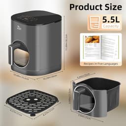 Uten Airfryer XXL 200E - Dual Blaze Technologie - Hetelucht friteuse - 5.5 liter - 14 programma's - 40ºC tot 200ºC - PFAS vrij - 2000W - Rond Venster - Grijs — thumbnail 9