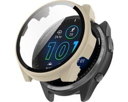 Watch case screenprotector - hoesje - gehard glas - geschikt voor Garmin Forerunner 965 - beige